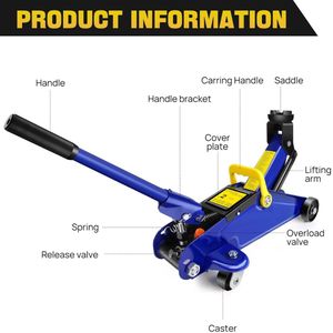 Bibeenah Hydraulische Trolley Vloerkrik – 2 Ton Draagbare Autolift – Stalen Handgreep – Inclusief Draagtas – Zwaar Gereedschap voor Auto Reparatie