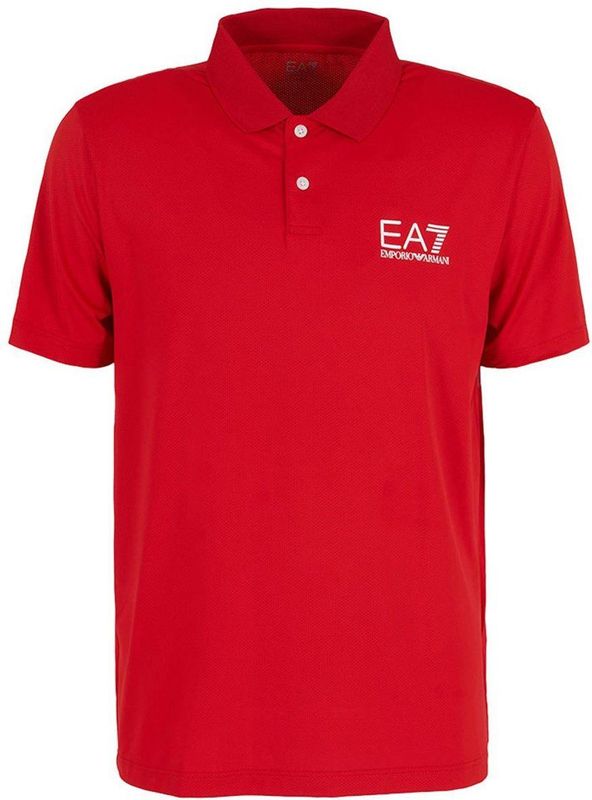 EA7 Emporio Armani - T-shirt - Rood/Wit - Normale Pasvorm - Kwartmouw