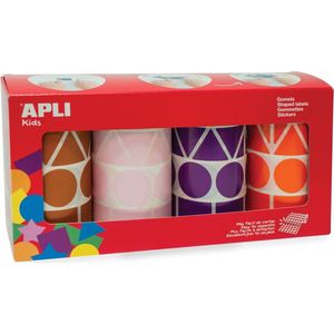 Apli Kids stickers XL, doos met 4 rollen in 4 kleuren en 4 vormen (bruin, roze, paars en oranje)