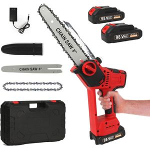 Draadloze Mini Kettingzaag 8 Inch met 2 Batterijen en LCD-Display