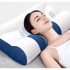 Orthopedisch Ergonomisch Kussen - Blauw - Traagschuim - Cervicaal Hoofdkussen 55x30 cm tegen Nek- en Schouderpijn
