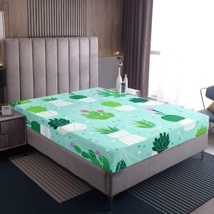 Cartoon Cactus Hoeslaken 160x200 cm – Botanisch Design voor Meisjes & Kinderen – Groene Vetplanten – Zacht & Antislip – Polka Dots en Geometrisch Patroon