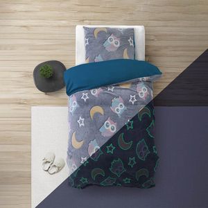 Sleeptime Glow in the dark Night Owl Dekbedovertrek - 140X200/220 + 1 x kussensloop 60x70 - Blauw