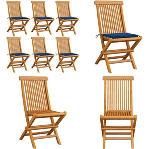 vidaXL Tuinstoelen 6 st met koningsblauwe kussens massief teakhout - Tuinstoel - Tuinstoelen - Tuin Stoel - Tuin Stoelen