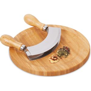 Relaxdays wiegemes met plank - bamboe - rvs - dubbel - snijplank kruiden - Ø 20 cm