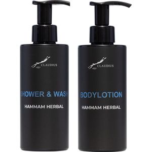 Douchepakket Hammam Herbal - Shower & Wash + Bodylotion - 300 ml per fles - bodycare - luxe fles - set van 2 stuks - Cadeau