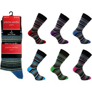 Pierre Cardin - Sokken Heren 39 42 - 12 paar - Gekleurde Strepen - Hoge Heren Sokken - Herensokken Maat 39 42