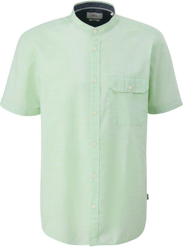 s.Oliver - Overhemd - Groen - Katoen - Gestreept, Knoopsluiting, Opstaande Kraag, Regular Fit