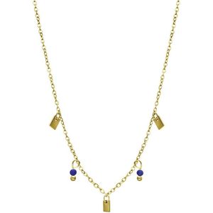 Lucardi Dames Stalen goldplated ketting met lapis lazuli - Ketting - Staal - Goudkleurig - 45 cm