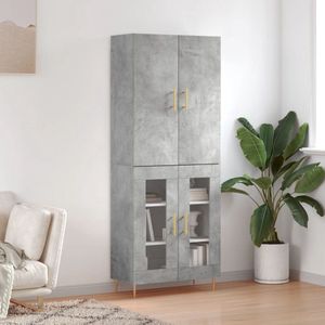 The Living Store Hoge Kast - Betongrijs - Bewerkt Hout/Metaal/Glas - 69.5 x 34 x 180 cm (B x D x H) - Opbergkast