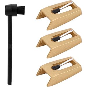 Allecto Plus - 3-delige platenspeler naald en borstel set - Premium naaldpunt - Vervangingsspatel voor platenspeler - Accessoires voor LP vinylspelers (Goud)