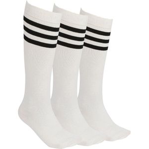 LIEVE SOKKEN kniekousen voor dames – Maat 37-41 – Wit-zwart met driekleurige manchetten – Set van 3 – Zacht, elastisch, ademend en duurzaam