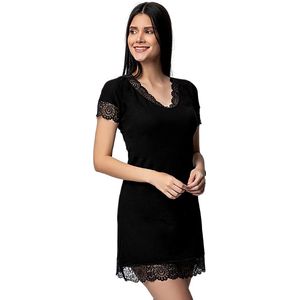 Dames Nachtjapon Tuniek Van Kant-Nachthemd Voor Dames-Cadeau Voor Dames-Zwart-XL