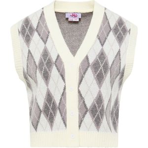 MYMO - Gebreide Bodywarmer - Donkergrijs / Grijs Gemêleerd / Offwhite