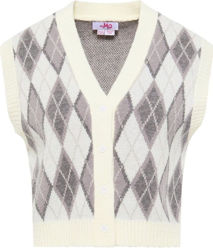 MYMO - Gebreide Bodywarmer - Donkergrijs / Grijs Gemêleerd / Offwhite