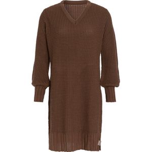 Knit Factory Robin Dames Jurk - Gebreide Trui Jurk - Wollen jurk - Herfst- & winterjurk - Wijde jurk - V-hals - Tobacco - 40/42 - Knielengte