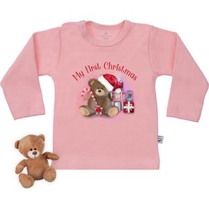Baby t shirt met print 'Mijn eerste Kerstmis' - roze - lange mouw - maat  62