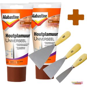 Alabastine - Houtplamuur - Houtvulmiddel 2 x 250gram + KD Plamuurmes Set 3-Delig