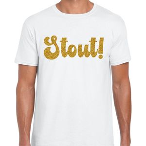 Bellatio Decorations Verkleed T-shirt heren - Stout! - wit - glitter goud - fout/goud/stout S