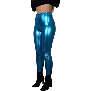 Glanzende legging - Turquoise/ Hemelblauw - Maat XL – Hoge sluiting - Disco