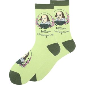 William Shakespeare Sokken voor Dames - maat 37-41 - Groen met portret - Leuk cadeau voor Literatuurliefhebbers & Schrijvers