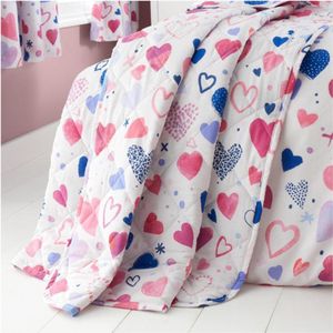 Meisjes Jongens Kinder Deken - Hartjes Roze - 150x200 cm - Omkeerbaar Gewatteerd - Zachte Cosy Plaid Voor Slaapkamer En Bed
