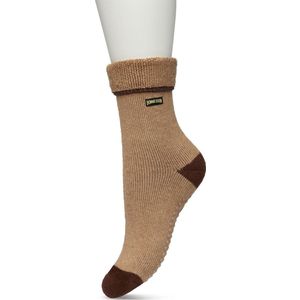 Bonnie Doon Huissokken met Anti-Slip voor Dames Bruin maat 36/42 - Warme Slofsokken - Badstof Binnenzijde - Zeer Zachte Winter Sokken - Thuis Sokken - Home Socks - Niet knellend - Gladde naden - Katoen - Gemeleerd - Medium Brown Heather - BP211124.3