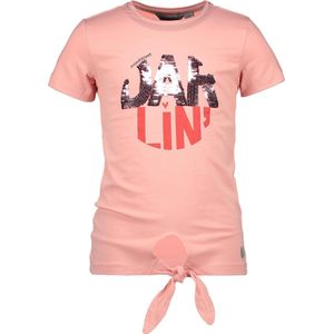Moodstreet Meisjes T-shirt korte mouw met strook om te knopen - Light pink - Maat 98/104