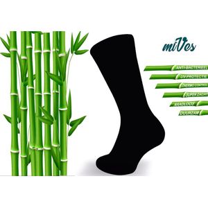 12 x MIVES Bamboe Sokken Naadloos - Unisex - 12 paar - ZWART - Maat 41-46 - Bamboe 84%