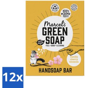 Marcel's Green Soap - Handzeep Bar - Vanille & Cherry Blossom - Krachtige werking - 90 gr - Voordeelverpakking - 12 stuks