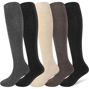 5 Paar Katoenen kniekousen - Winter Kniekousen Warme Lange Laars - Dames winter gebreide overknee sokken - Zacht Gebreide Thermische Katoenen Lange Sokken - Dames warme sokken - Warme kniekousen