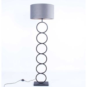 Zwarte vloerlamp | Velours | 1 lichts | grijs / taupe | metaal / stof | kap Ø 45 cm | staande lamp / vloerlamp | modern / sfeervol design