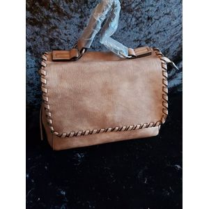 Luxe Lever / Taupe kleurige handtas met overslag, Handtas Eleganci, Hantas, Schoudertas, Shopper