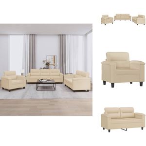 vidaXL Bankstel - Bankstellen - Fauteuil - 2-zitsbank - 3-delige Loungeset met kussens microvezelstof crèmekleurig