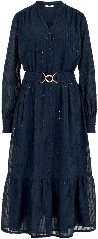 WE Fashion - Jurk - Donkerblauw - Maxi - Pofmouwen - Knoopsluiting