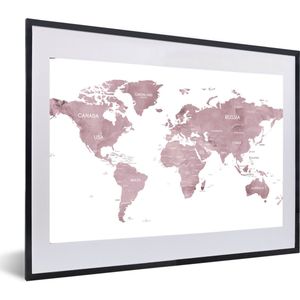 Fotolijst incl. Poster - Wereldkaart - Paars - Wit - 60x40 cm - Posterlijst
