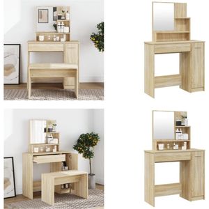 vidaXL Kaptafel met spiegel 86,5x35x136 cm sonoma eikenkleurig - Kaptafel - Kaptafels - Kap Tafel - Make-up Tafel