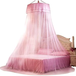 Ademend Klamboe 360 ° Hemelbed Gordijn - Opvouwbaar Prinses Kant Stijl Slaapkamer Decoratie - Dames voor Thuis (Roze)