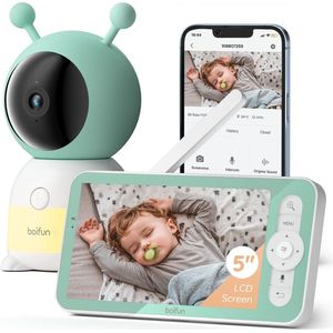 BOIFUN 5"" babyfoon met camera, 3MP HD video, babyfoon, camera, wifi-babyfoon met bewegingsmelder en app,2-weg audio, PTZ, nachtzicht, Temperatuur- en Vochtigheidssensor