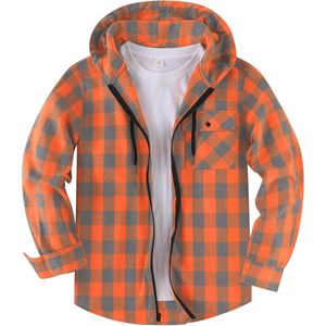 Geruit Flanellen Overhemd met Capuchon voor Heren - Rits Overhemd met Lange Mouwen - Ideaal voor Werk, Wandelen en Kamperen