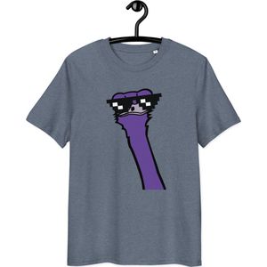Cool Ostrich T-shirt - Unisex - 100% Biologisch Katoen - Donker Heide Blauw - Maat M | By BitPopArt | Grappig T-Shirt| Struisvogel | Grappig Struisvogel Shirt| T-shirt met Print| Bitcoin Kleding| Nostr Kleding