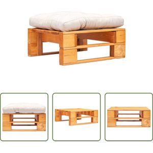 The Living Store Hocker Pallet - 60x60x35cm - Geïmpregneerd grenenhout - Zandkleurig kussen