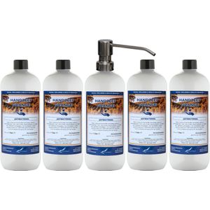 Handzeep Orange 1 liter - set van 5 stuks - met gratis RVS zilverkleurige pomp - Voordeelverpakking