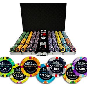 Poker Merchant - poker set Skyline Tournament 1000 chips - incl. pokerkoffer- incl. pokerkaarten - incl. dealerbutton.