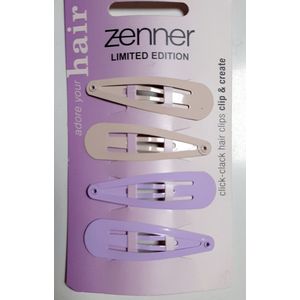Zenner - click clack hairclips - 4x clicclac haarspeld pastel - lila en zalm/peach - limited edition - 5cm - klikklak haarspelden - haarspeldjes