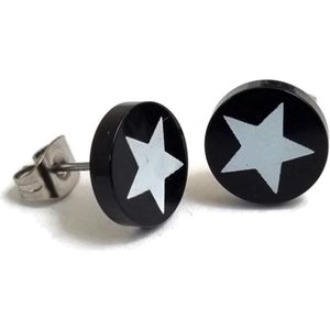 Aramat jewels ® - Ronde oorstekers nautische ster zwart acryl staal 10mm