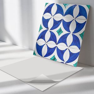 Wallfluent Vinyl Wandpaneel - Geometrische tegelpatronen PVC Muurpaneel - 50 cm x 50 cm - Blauw PVC wandpaneel - 4 stuks - Vierkant Wandbekleding Vinyl - Texturen Wandpaneel - Zelfklevende Wandbekleding - Wandpaneel Keuken en Badkamer