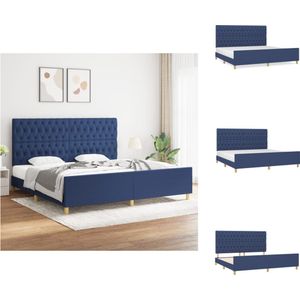 vidaXL Bedframe 1 - Bedframes - 203 x 206 x 118/128 cm - Duurzaam - Verstelbaar - Ondersteunende poten - Multiplex lattenbodem - Comfortabele ondersteuning - Kleur blauw - Materiaal- stof - larikshout - multiplex - Geen matras inbegrepen - Bed