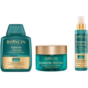 Bioxcin Keratin & Argan Haarverzorgings set - 1 x Keratin Argan shampoo 300 ml - 1 x Keratin Argan Conditioner 150 ml - Keratin Argan Haarmasker 225 ml- Bio-Herbal- AntiHaaruival - haarverzorging - Bio Keratin