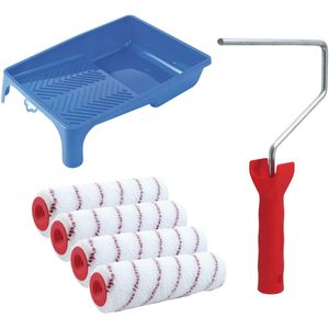 Sorex pluisvrije verfrollers schilderen set - met beugel en verfbak - 4x anti spat rollers - breedte 18 cm